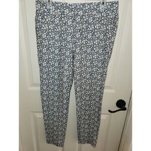 Michael Kors Elastic Waist Tapered Stretch Pant Legging Black/White Floral Large